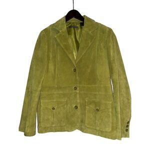 Vintage Liz Claiborne Womens Green Suede Blazer Sz L Office Holiday